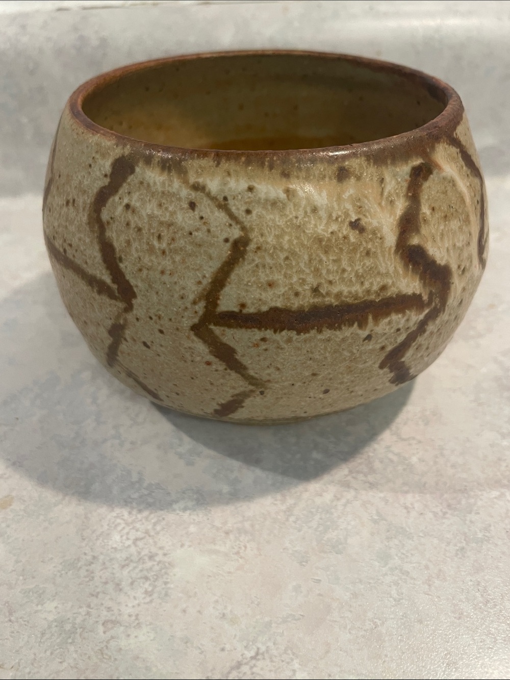 Handcrafted Pottery Beige and Brown Bowl